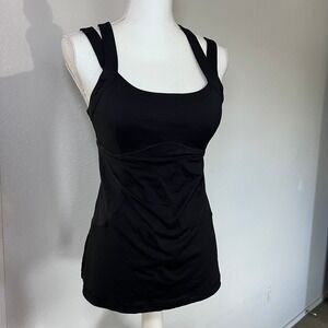Lululemon Black Chaturanga Criss Cross Back Tank Top Size 8 with Built-in Bra